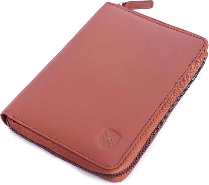 ALLEN & MATE Passport Holder Travel Wallet, 100% Leather RFID Blocking Travel Document Organiser for Men & Women
