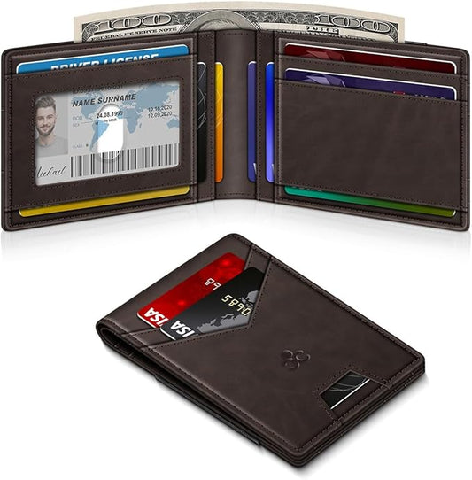 Wallet for Men Slim Leather Wallets for 13-17 Cards, RFID Blocking Thin Card Holder Wallet with ID Window & Large Capacity Cash Slot, Minimalist Bifold Small Wallet for Front Pocket, Gift for Men