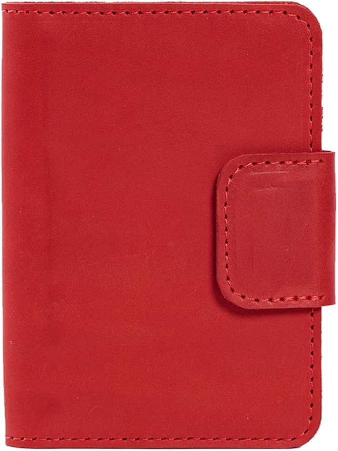 Leather Passport Holder with AirTag Slot - Travel Passport Wallet Compatible with Airtag Passports Cover with Card Slots & Note Compartment, Magnetic Closure, Genuine Leather Crazy Horse, Vintage Red