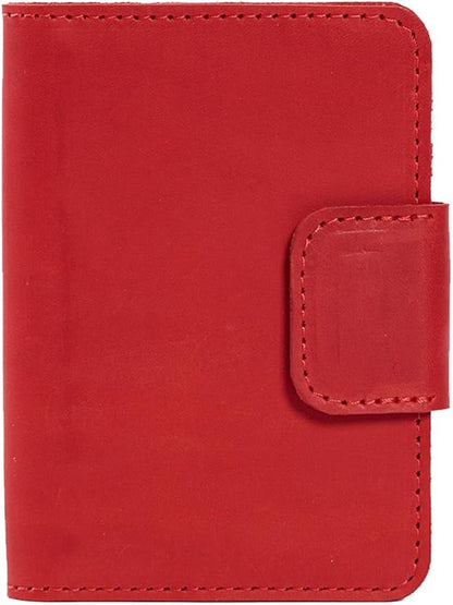Leather Passport Holder with AirTag Slot - Travel Passport Wallet Compatible with Airtag Passports Cover with Card Slots & Note Compartment, Magnetic Closure, Genuine Leather Crazy Horse, Vintage Red