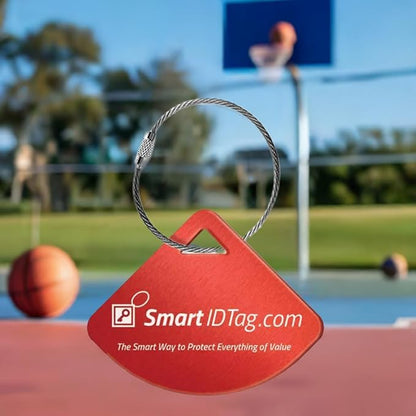 Dynotag® Express Series Solid Metal Web Enabled Smart Bag Tag ID + Steel Loop, Anodized Aluminum with DynoIQ™ & Lifetime Recovery Service (Ruby Red)