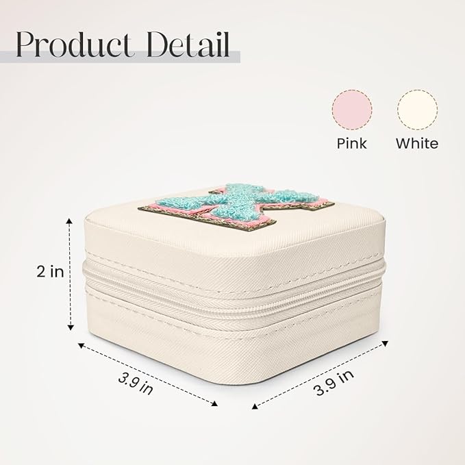 SANDJEST Personalized Jewelry Box, White Travel Jewelry Box with Initial X, Small Monogrammed Jewelry Case Organizer for Girls Women Teen Kids, Mini Travel Essentials Gifts for Birthday Christmas