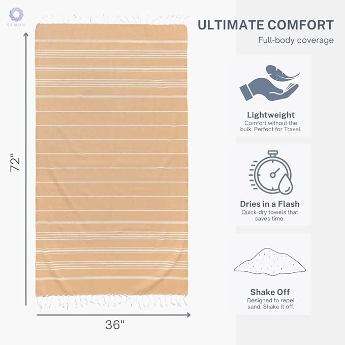 Cotton Turkish Beach Towel with Towels Oversized 36"x72" Pool Absorbent Extra Large Quick Dry Sand Travel Towel (Desert Sand, 4 Pack)