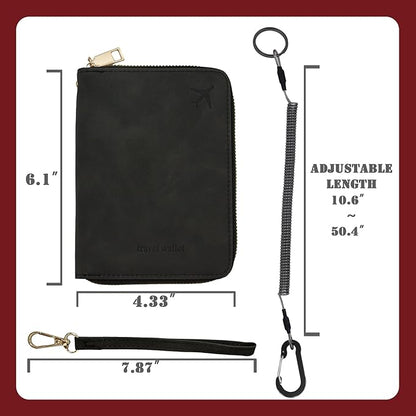 Passport Holder with Tether and Carabiner Clip to Prevent Loss and Theft, Rfid Passport Holder for Travel, Passport Cover, Wallet & Case for Men and Women (With Tether and Carabiner)
