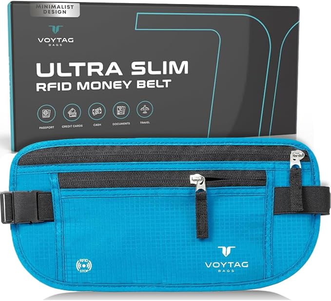 Travel Money Belt & Passport Holder - RFID Blocking Slim Travel Wallet & Fanny Pack for Men and Women - Essential Travel Pouch for Cash, Credit Cards, and Documents