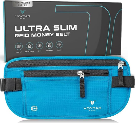 Travel Money Belt & Passport Holder - RFID Blocking Slim Travel Wallet & Fanny Pack for Men and Women - Essential Travel Pouch for Cash, Credit Cards, and Documents
