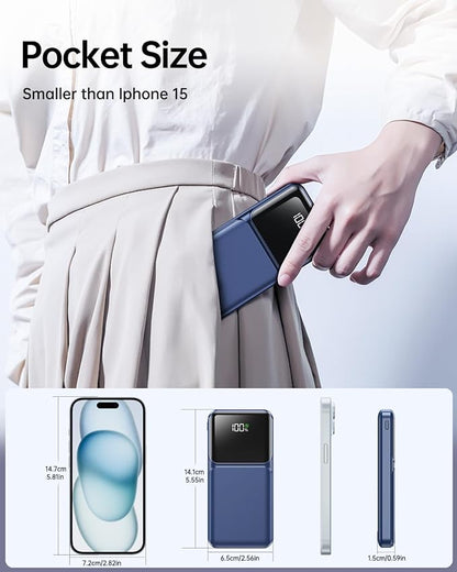 Portable Charger with Built in Cable 10000mah USB C Power Bank Fast Charging Travel Essential Battery Pack for iPhone Samsung Android iPad etc