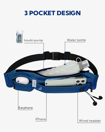 WATERFLY Running Belt Fanny Pack: Runner Marathon Jogging Waist Pack Sport Workout Exercise Fitness Phone Holder Belt for Men Women Jogger Slim Waistband