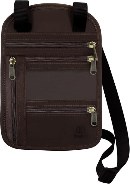 Ringsun Genuine Leather Passport Holder For Travel, RFID Blocking Slim Neck Wallet with Adjustable Strap for Women and Men, Travel Essentials to Keep Cash, Credit Cards and Documents Safe, Red Brown