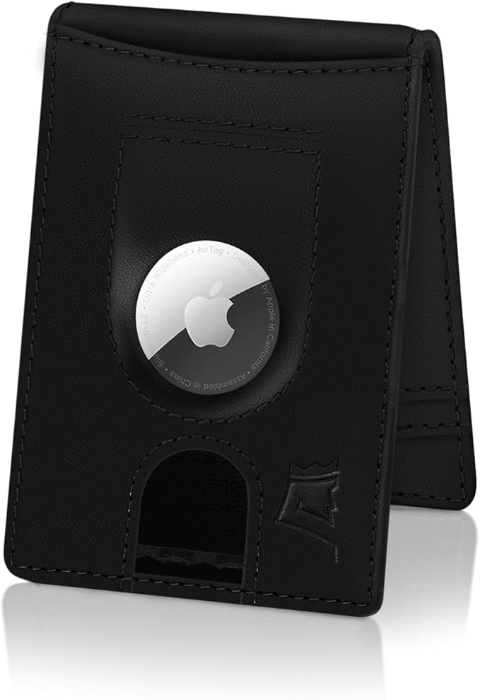 Kings Loot Trackable Airtag Wallet for Men | RFID Blocking Leather Design with Airtag Holder, Money Clip & Pull Tab | Minimalist Air Tag Wallets