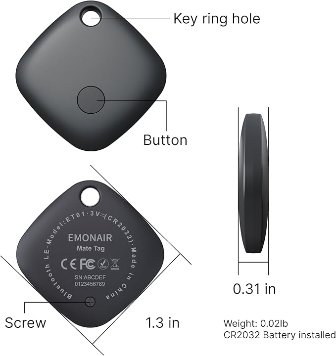 Air Tracker Tags-4 Pack, Bluetooth Tracker Works with Apple Find My APP (iOS Only, Not for Android), Keys Finder, Item Locator for Keys, Luggage, Backpack, Bags, Wallet, Replaceable Battery