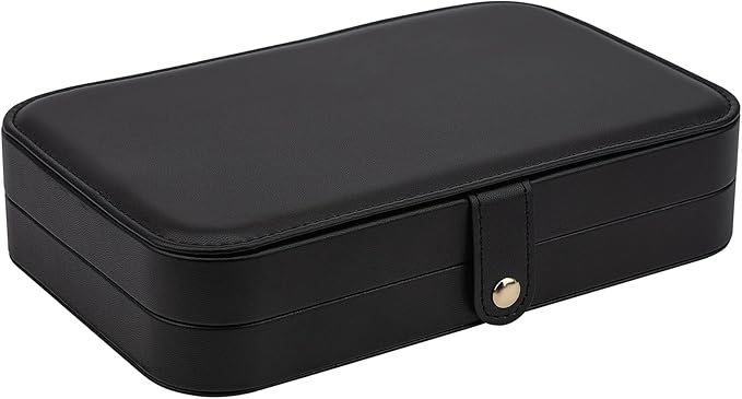 2-Layer Travel Jewelry Box for Women, Portable Jewelry Organizer with Mirror & Removable Dividers, PU Leather Jewelry Case Gift for Wife, Mom, Girlfriend (Black Beige)