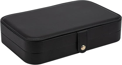 2-Layer Travel Jewelry Box for Women, Portable Jewelry Organizer with Mirror & Removable Dividers, PU Leather Jewelry Case Gift for Wife, Mom, Girlfriend (Black Beige)