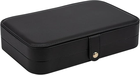 2-Layer Travel Jewelry Box for Women, Portable Jewelry Organizer with Mirror & Removable Dividers, PU Leather Jewelry Case Gift for Wife, Mom, Girlfriend (Black Beige)