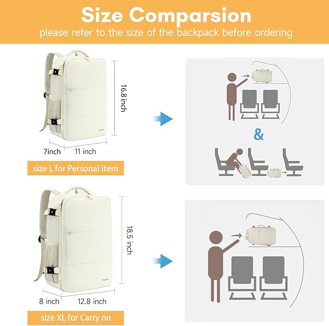 Taygeer Large Travel Backpack, 17 inch Laptop Backpack for Women, Airline Approved Personal Item Mochila, 40l Lightweight Luggage Carryon Work Bag for friend and Ladies Business Travel Hiking, Beige