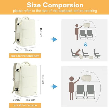 Taygeer Large Travel Backpack, 17 inch Laptop Backpack for Women, Airline Approved Personal Item Mochila, 40l Lightweight Luggage Carryon Work Bag for friend and Ladies Business Travel Hiking, Beige