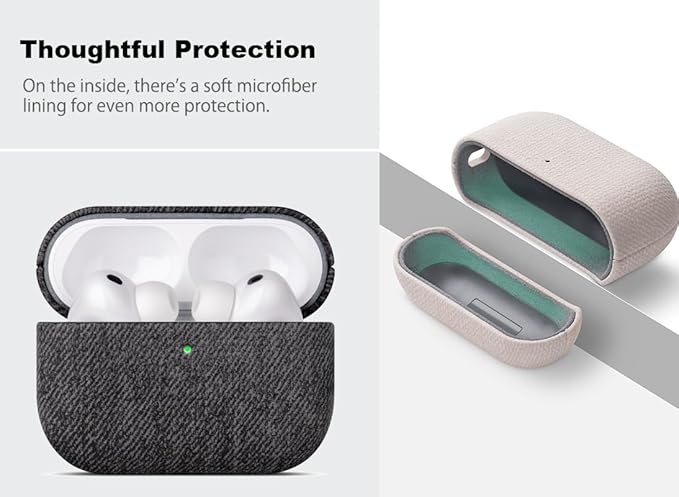 Handmade Case - for AirPods Pro 3 Case Cover - Selected Skin-Friendly Vegan Leather, Woolen Fabric Cloth Style, Drop Protective Hard Cover for AirPods Pro 3rd Generation Earbuds - Black