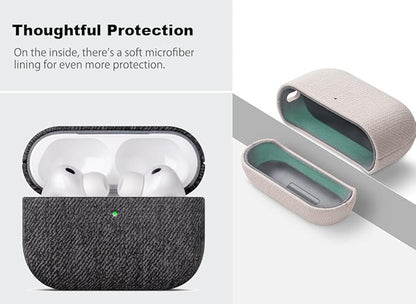 Handmade Case - for AirPods Pro 2 Case Cover - Selected Skin-Friendly Vegan Leather, Woolen Fabric Cloth Style, Drop Protective Hard Cover for AirPods Pro 2nd Generation Earbuds - Black