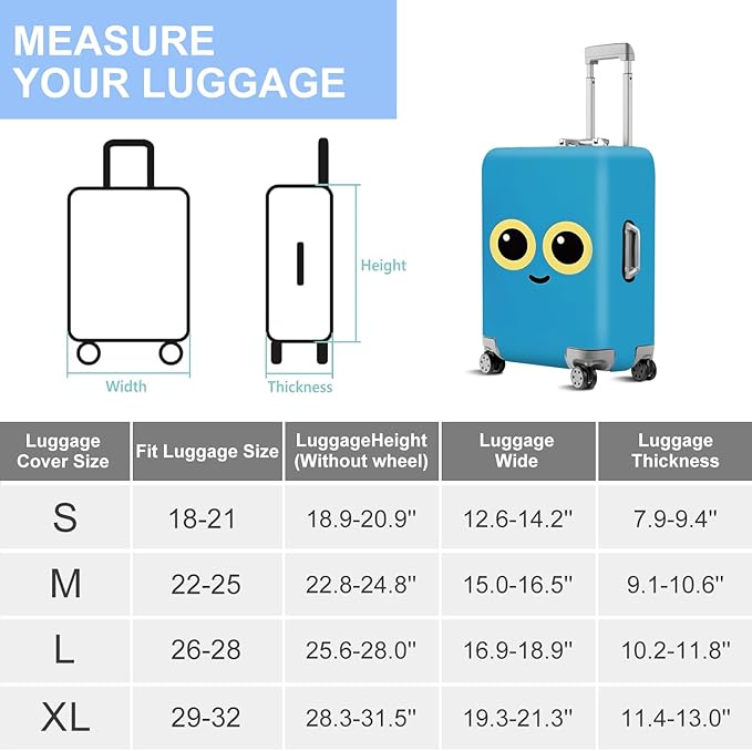 ANNA QUEEN Cute Emoticons Blue Luggage Cover Washable Suitcase Protector Suitcase Cover Anti-Scratch,Stretchable Fit for 18-32Inch Luggage,Travel Bag Cover L(fits 26-28Inch suitcase)
