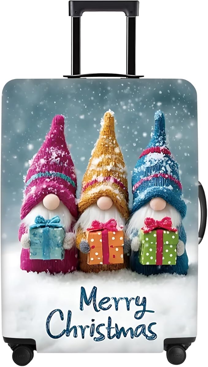 Christmas Luggage Cover – Cute Gnome Travel Suitcase Protector, Waterproof & Stretchable Luggage Sleeve with Zipper for Holiday Travel,M