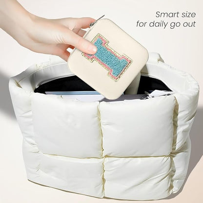 SANDJEST Personalized Jewelry Box, White Travel Jewelry Box with Initial I, Small Monogrammed Jewelry Case Organizer for Girls Women Teen Kids, Mini Travel Essentials Gifts for Birthday Christmas