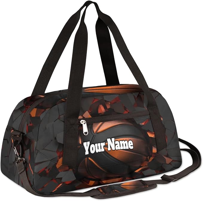 Custom Your Name Sports Ball Basketball Crash Personalized Text Gym Duffle Bag for Kids,Sports Bag for Teens Boys & Girls Small Waterproof Overnight Weekender Carry Practice Travel Bag
