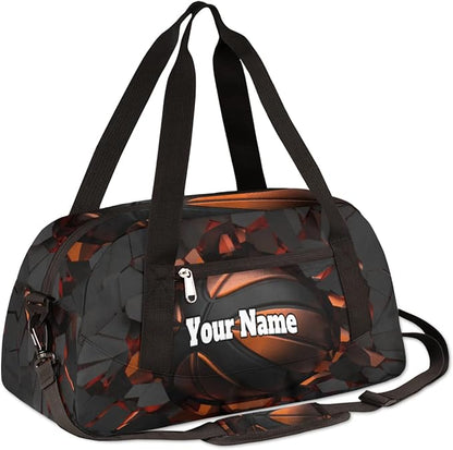 Custom Your Name Sports Ball Basketball Crash Personalized Text Gym Duffle Bag for Kids,Sports Bag for Teens Boys & Girls Small Waterproof Overnight Weekender Carry Practice Travel Bag