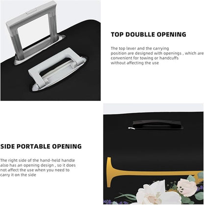 Flower Letter N Black Luggage Cover Elastic Washable Stretch Suitcase Protector Anti-Scratch Travel Suitcase Cover for Kid and Adult XL (29-32 inch suitcase)