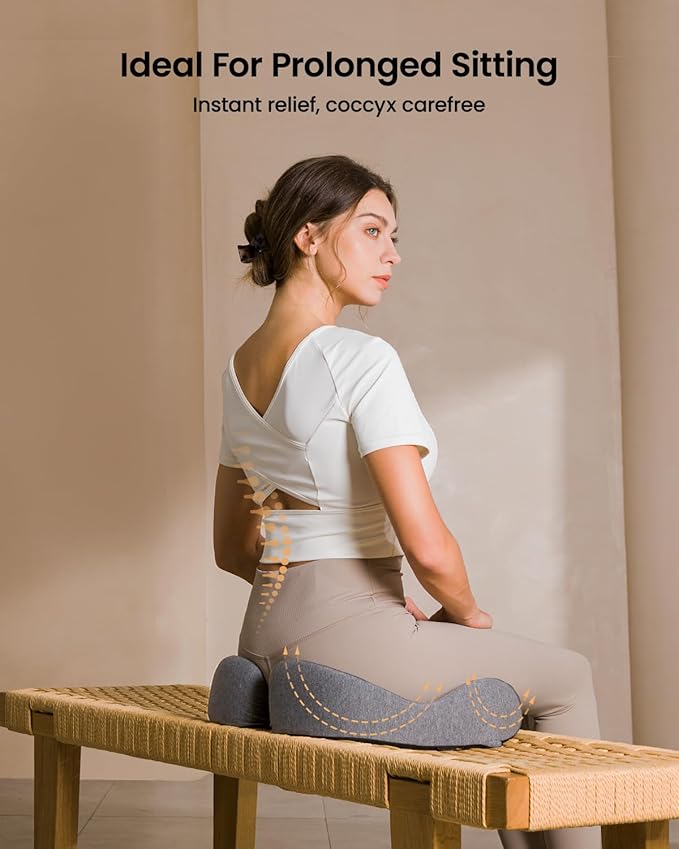 ProtoArc Seat Cushion, Office Chair Cushion for Sciatica, Coccyx Cushion, Ergonomic Memory Foam Seat Cushion for Car, Home, Pressure Relief Pad for Hip, Tailbone, All Day Comfort - Gray