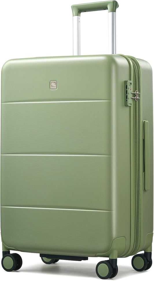 Hanke Expandable 24 Inch Luggage with Spinner Wheels, Hardside Medium Checked luggage, All-PC Hard Shell Suitcase, TSA Lock, Lightweight Checked-Medium (Bamboo Green, 76L)