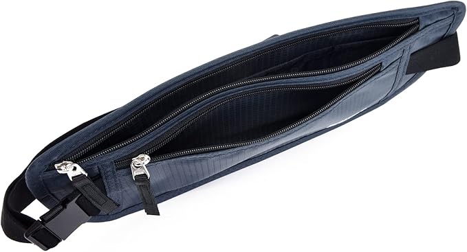 RFID Blocking Money Belt for Men Women, Slim Fanny Pack For Travel，Running,Conceal Waist Wallet For Passport Holder,Phone,Cash(Dark Blue)