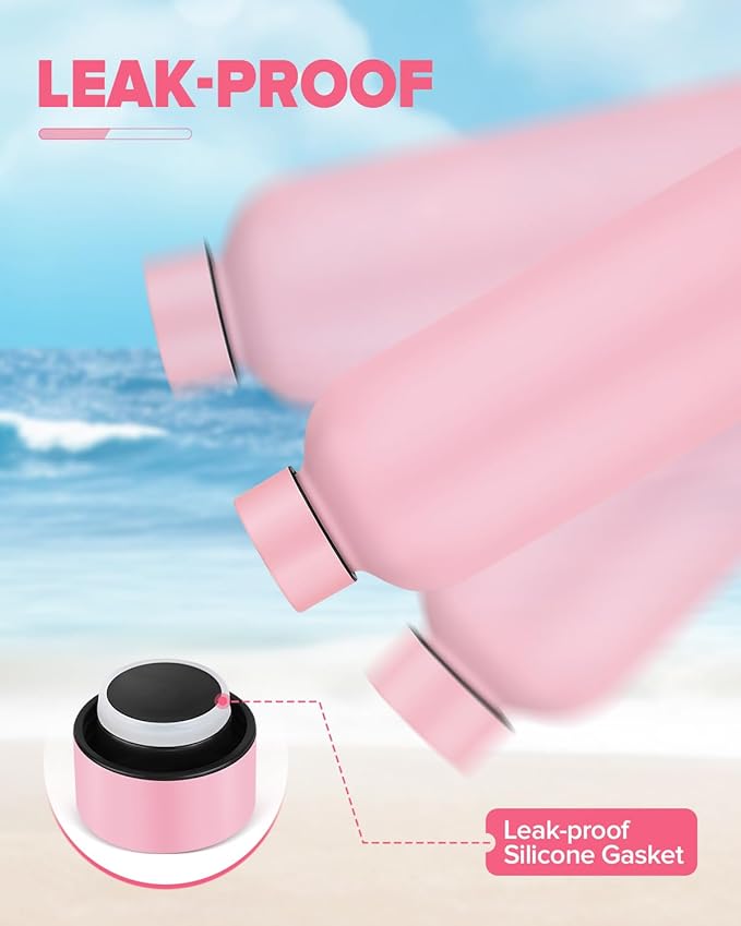 Insulated Water Bottle with Lid, 25 oz Reusable Leak-Proof Metal Stainless Steel Water Bottles for Travel, Sports, Gym, Outdoor (Pink)