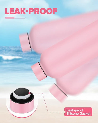 Insulated Water Bottle with Lid, 25 oz Reusable Leak-Proof Metal Stainless Steel Water Bottles for Travel, Sports, Gym, Outdoor (Pink)