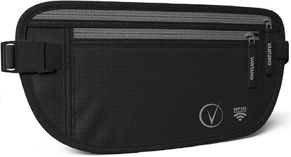 Vantamo Money Belt with RFID For Men & Women, Hidden Passport Holder for Travel, 2 Compartment Travel Fanny Pack for Women Anti Theft