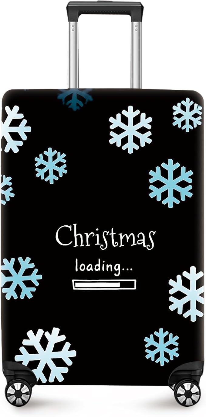 ANNA QUEEN Christmas Loading Luggage Cover, Funny Snowflake Design Suitcase Protector, Stretchable Washable Travel Sleeve for 32-34 Inch Luggage