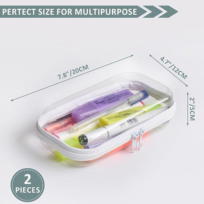 Set of 2 - Hard Sided Clear Zipper Case for Storage - Professional-Grade Plastic Hard Shell Zippered Organizers, Cosmetic Bag, Snack Bins