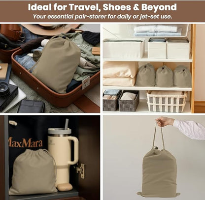 LFH Cotton Rich Shoe Storage Bags with Drawstring, Dustproof Breathable Reusable Organizer, Perfect For Travel, Dorm, Hotel, College, Gym, Easy to Carry Machine Washable 12"x17" (Pack of 2) - Chambray