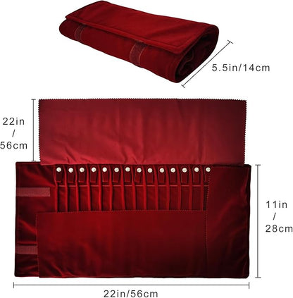 Portable Jewelry Roll Untangled Secure Necklace Travel Storage Bag Displays Holder 16 Chain (Burgundy)