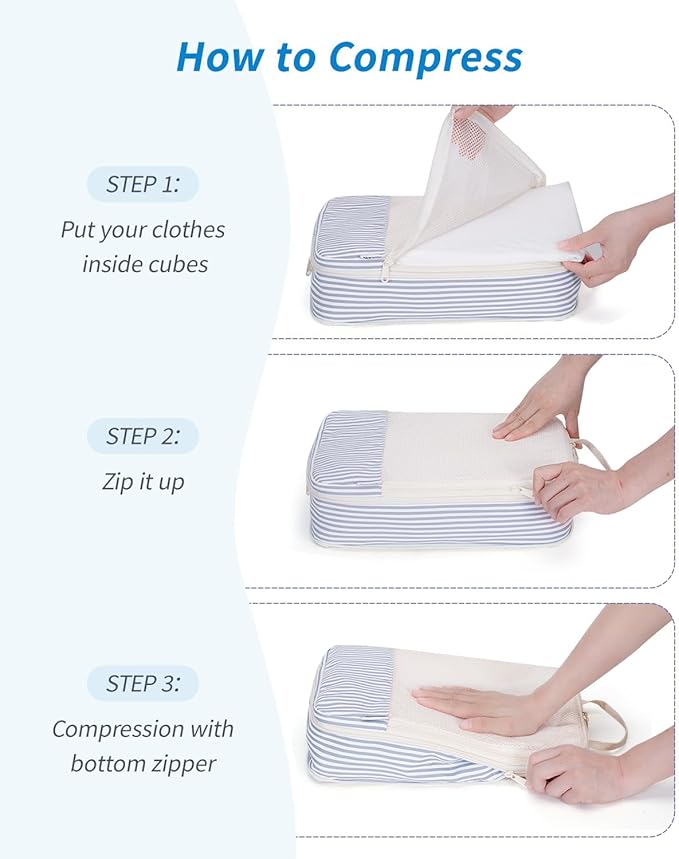 Narwey 6 Set Compression Packing Cubes for Travel Kids Women Carry on, Packing Organizers Bag for Backpack Luggage Suitcase Duffle Bags