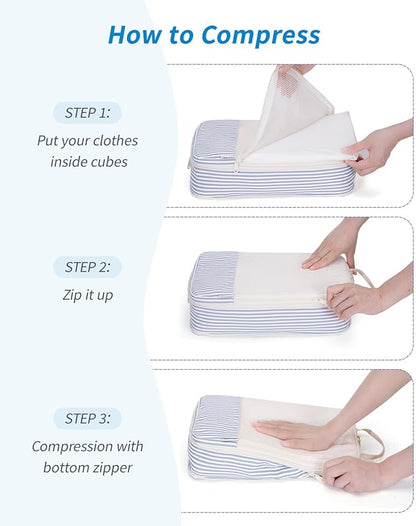 Narwey 6 Set Compression Packing Cubes for Travel Kids Women Carry on, Packing Organizers Bag for Backpack Luggage Suitcase Duffle Bags