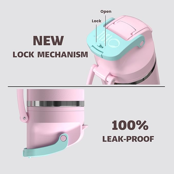 OISIZ Insulated Water Bottle 24 oz with 2 in 1 Spout and Straw Lid,One Click Safety Lock,100% Leakproof,Keep Cold 24H,Vacuum Stainless Steel Water Bottle for School,Travel and Sports,Dishwasher Safe