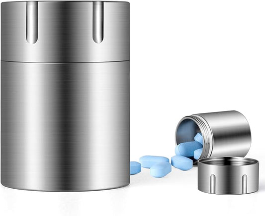 TISUR Portable Pill Cases, Metal Titanium Pill Holder Pocket Small Pill Box Keychain Waterproof Pill Bottle Medicine Organizer Case Container for Travel Purse Outdoor Camping (Titanium Pill Bottle)