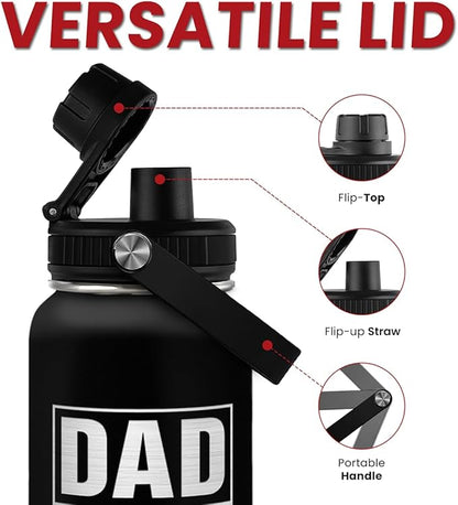 Dad Water Bottle 32oz Stainless Steel Insulated Sports Bottle with Lid, Gifts for Father from Daughter Son, Dad Gifts for Birthday Christmas Fathers Day