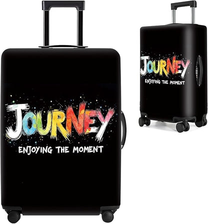Colorful Journey Luggage Cover – Elastic Space-Themed Travel Suitcase Protector with Wheels, 'Enjoying the Moment' Design,M