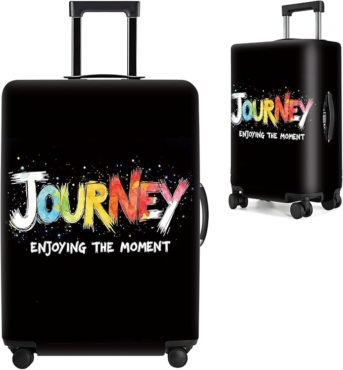Colorful Journey Luggage Cover – Elastic Space-Themed Travel Suitcase Protector with Wheels, 'Enjoying the Moment' Design,XL