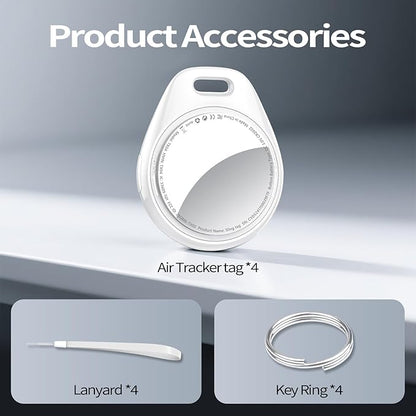 [iOS Only] Tukio Air Tracker Tags 4 Pack White, [Apple MFi Certified] Bluetooth Key Finder & Smart Item Locator Work with Apple Find My for Keys/Luggage/Bags/Suitcases/Car, 365-Day Replaceable Battery
