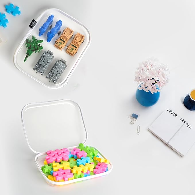 Hard Sided Clear Zipper Case for Storage- Professional-Grade Plastic Clear Zipper Pencil Case,Toy Storage Bins, Toiletry Pouch, Travel Organizer, Cosmetic Bag（White,2 Pack, M）