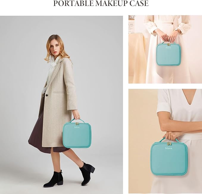 Travel Makeup Bag with LED Lighted Mirror, Cosmetic Makeup Organizer Bag with 3 Color Setting, Makeup Train Case with Adjustable Dividers for Women Makeup Brushes Jewelry Accessories