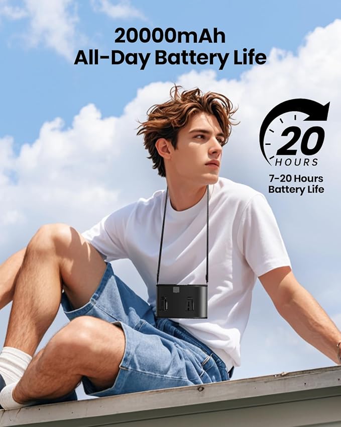 coldSky Portable Waist Fan, Upgraded 10 Speeds Personal Fan Clip On Shirt, 20000mAh Rechargeable Neck Fans With 3 Lights, LED Display, Wearable Fans for Outdoor, Jobsite, Camping, Travel