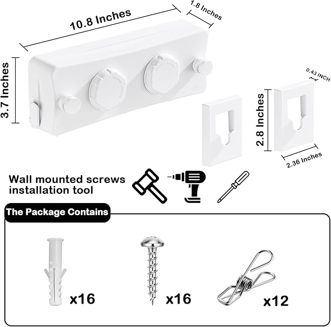 Retractable Clothesline - Heavy Duty 44lb Dual 304 Stainless Lines,16.7ft Anti-Sag Design,Install for Indoor/Outdoor Use (White, Dual Lines)
